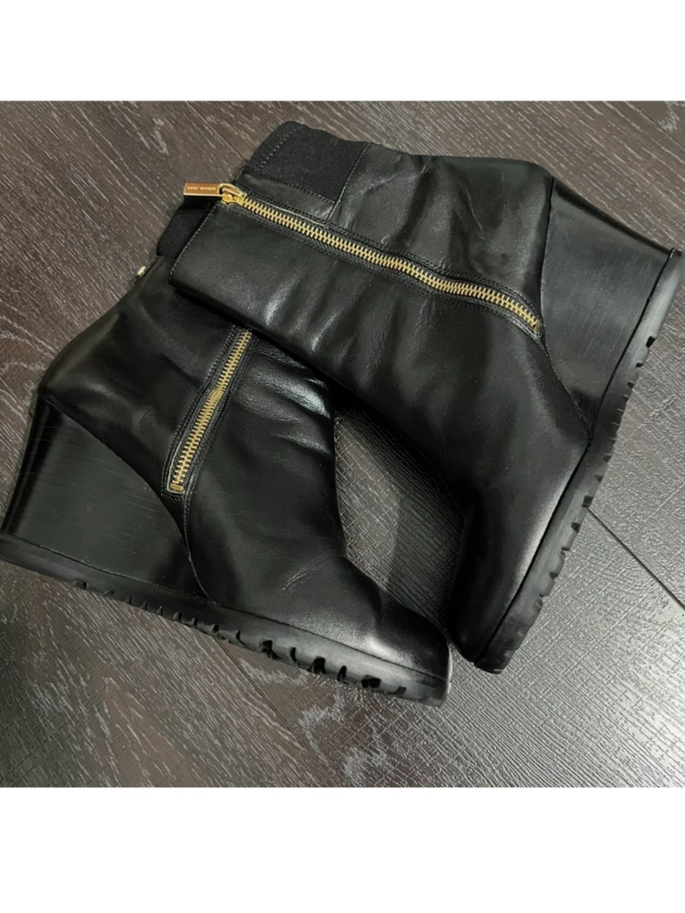 Michael Kors Black Women Leather Wedge Booties Size 9